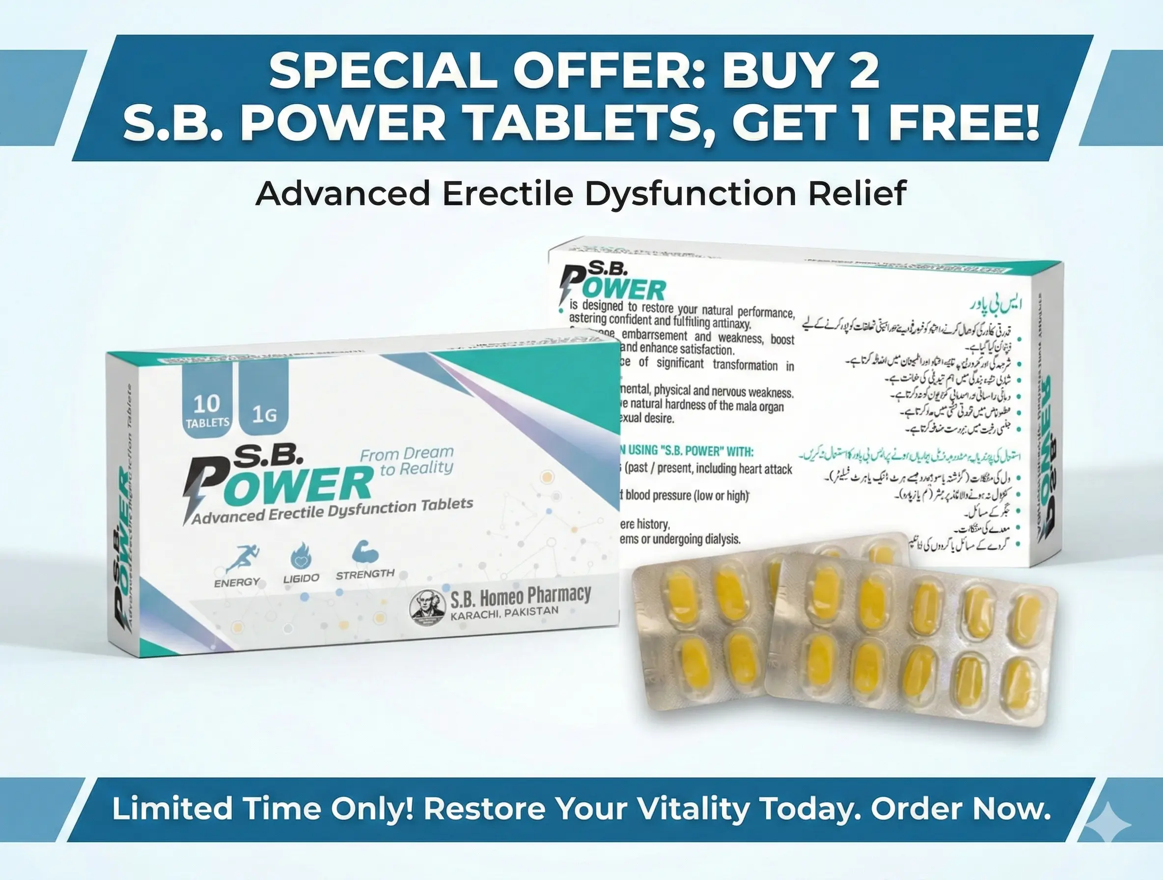 S.B. Power Herbal Tablets – Men’s Wellness (Buy 2 Get 1 Free)